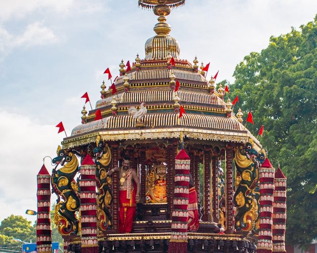 Colourful gopuram tower of a Hindu temple in Matale, Sri Lanka