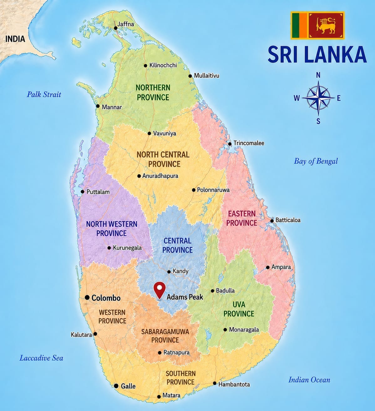 Map showing the location of Adam's Peak in Sri Lanka
