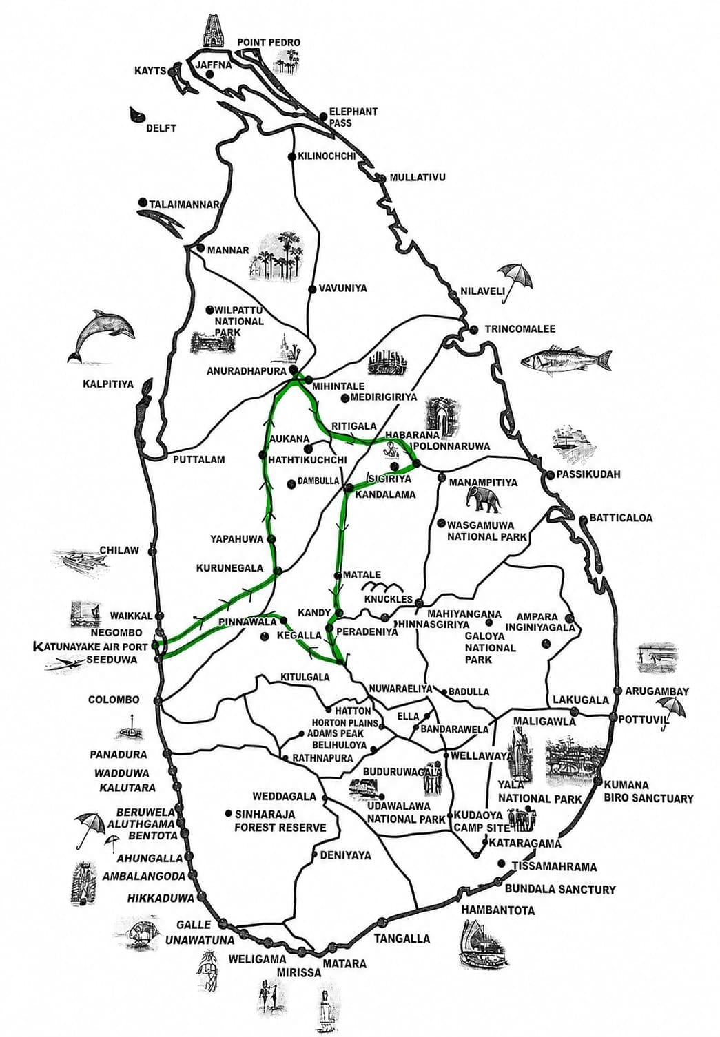 Route map for Ancient Wonders of Sri Lanka