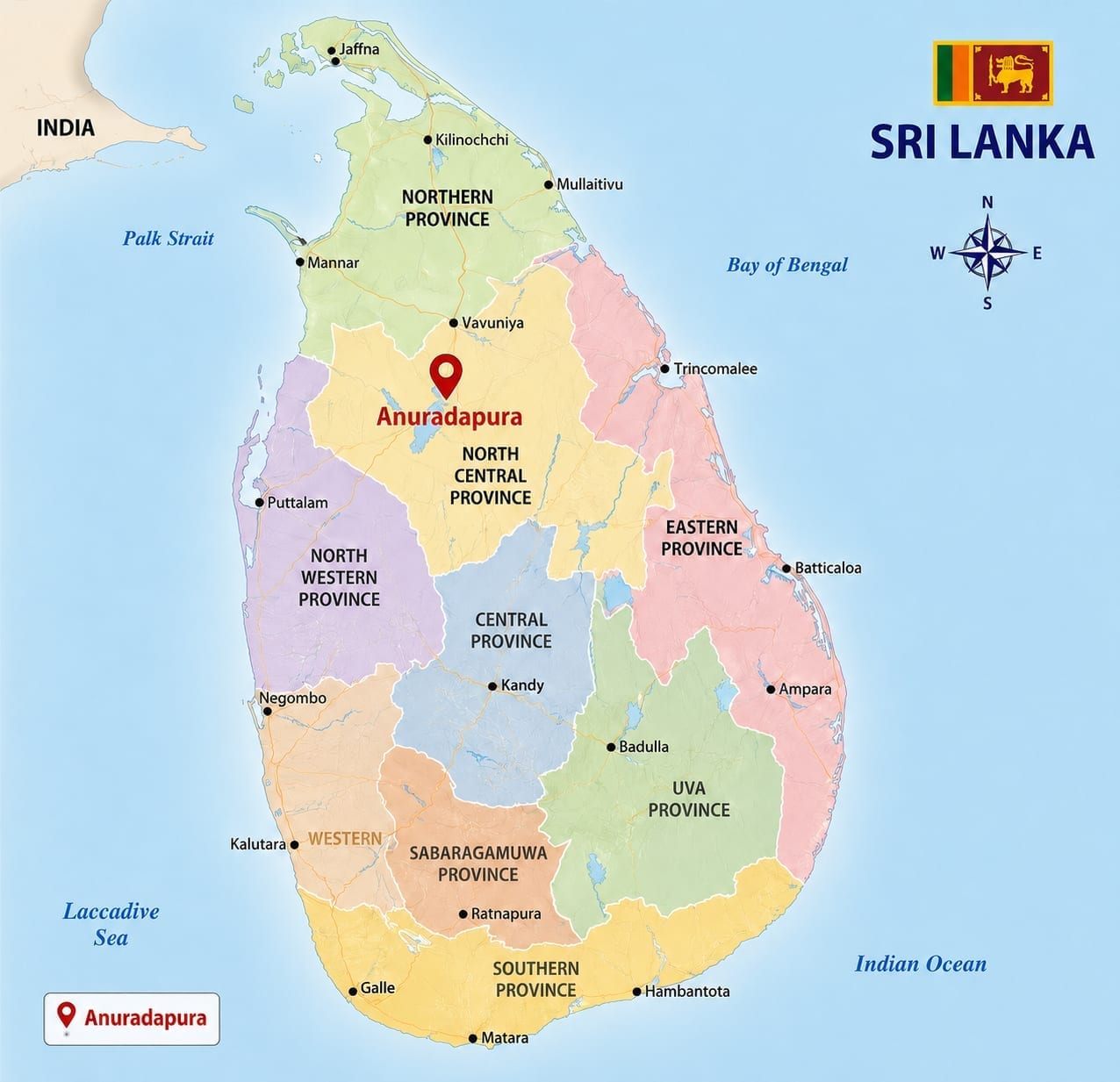 Map showing the location of Anuradhapura in Sri Lanka