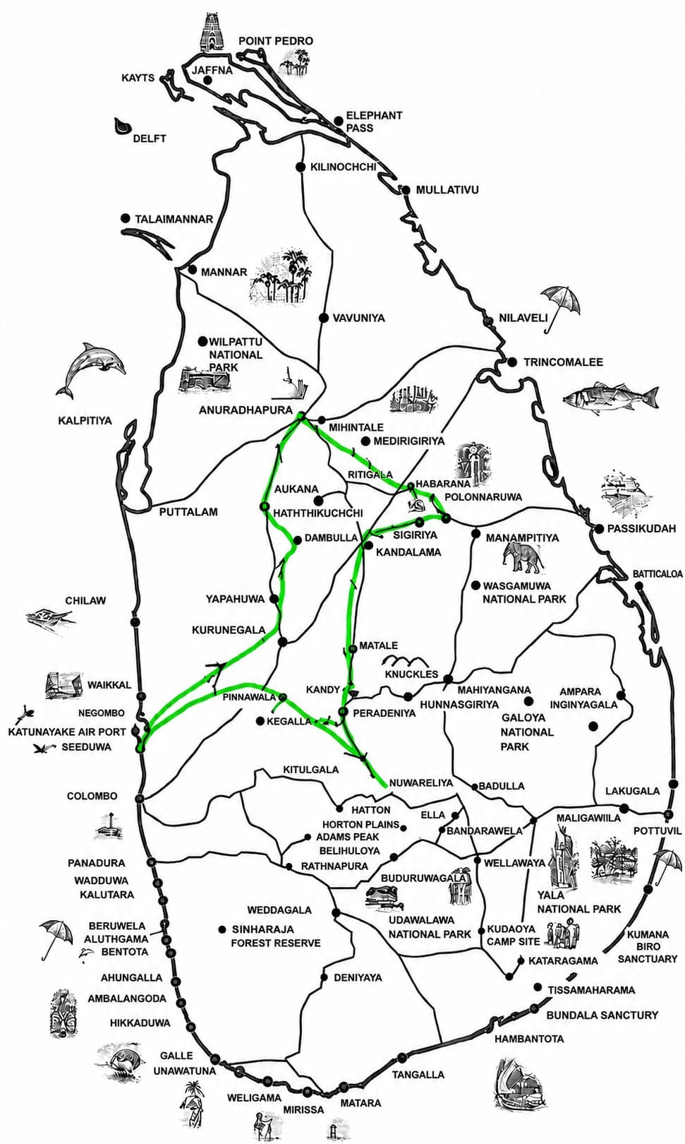 Route map for Authentic Sri Lankan Experience