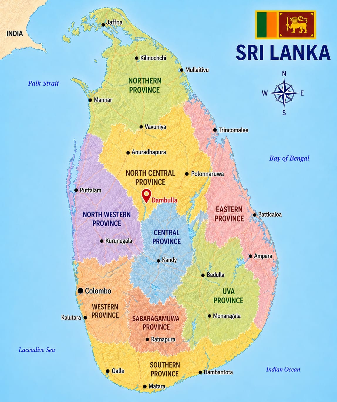 Map showing the location of Dambulla in Sri Lanka