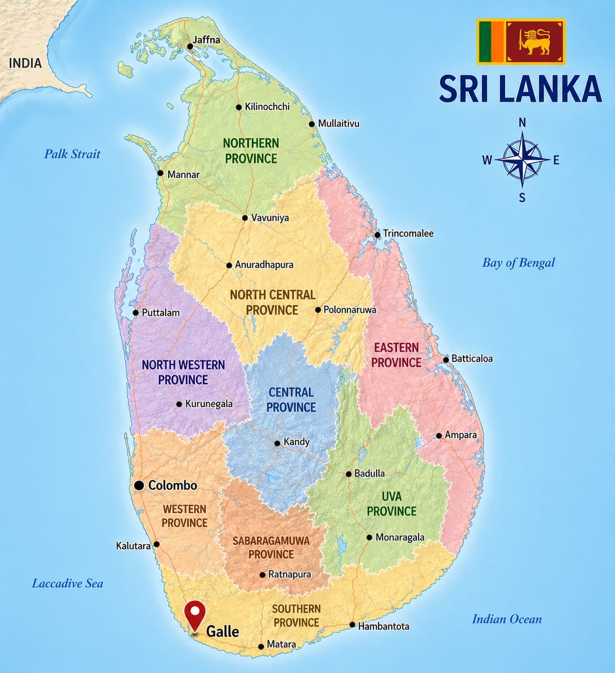 Map showing the location of Down South Beaches in Sri Lanka