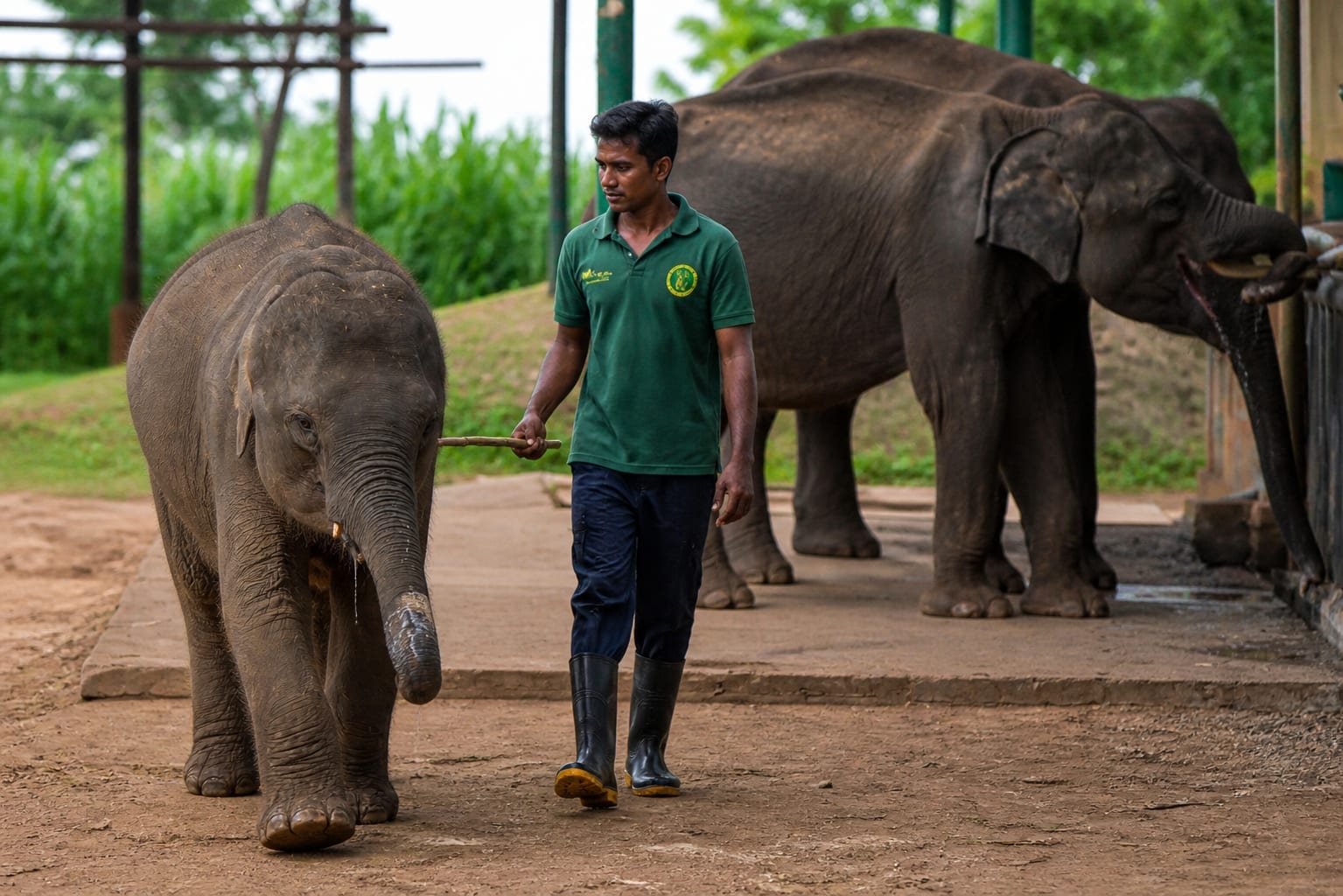 Orphaned Calf with its Keeper — Elephant Transit Home, Sri Lanka