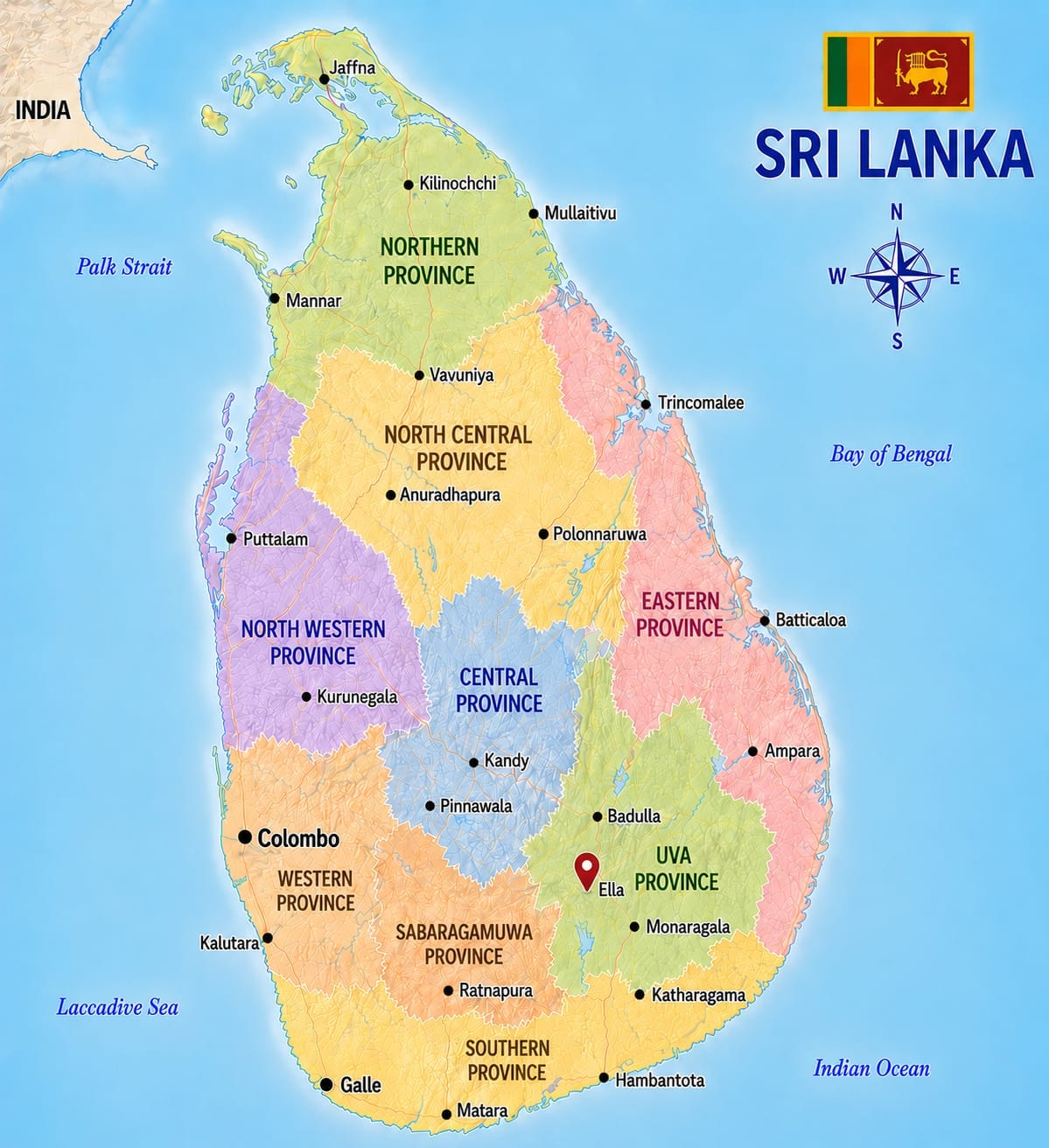 Map showing the location of Ella in Sri Lanka
