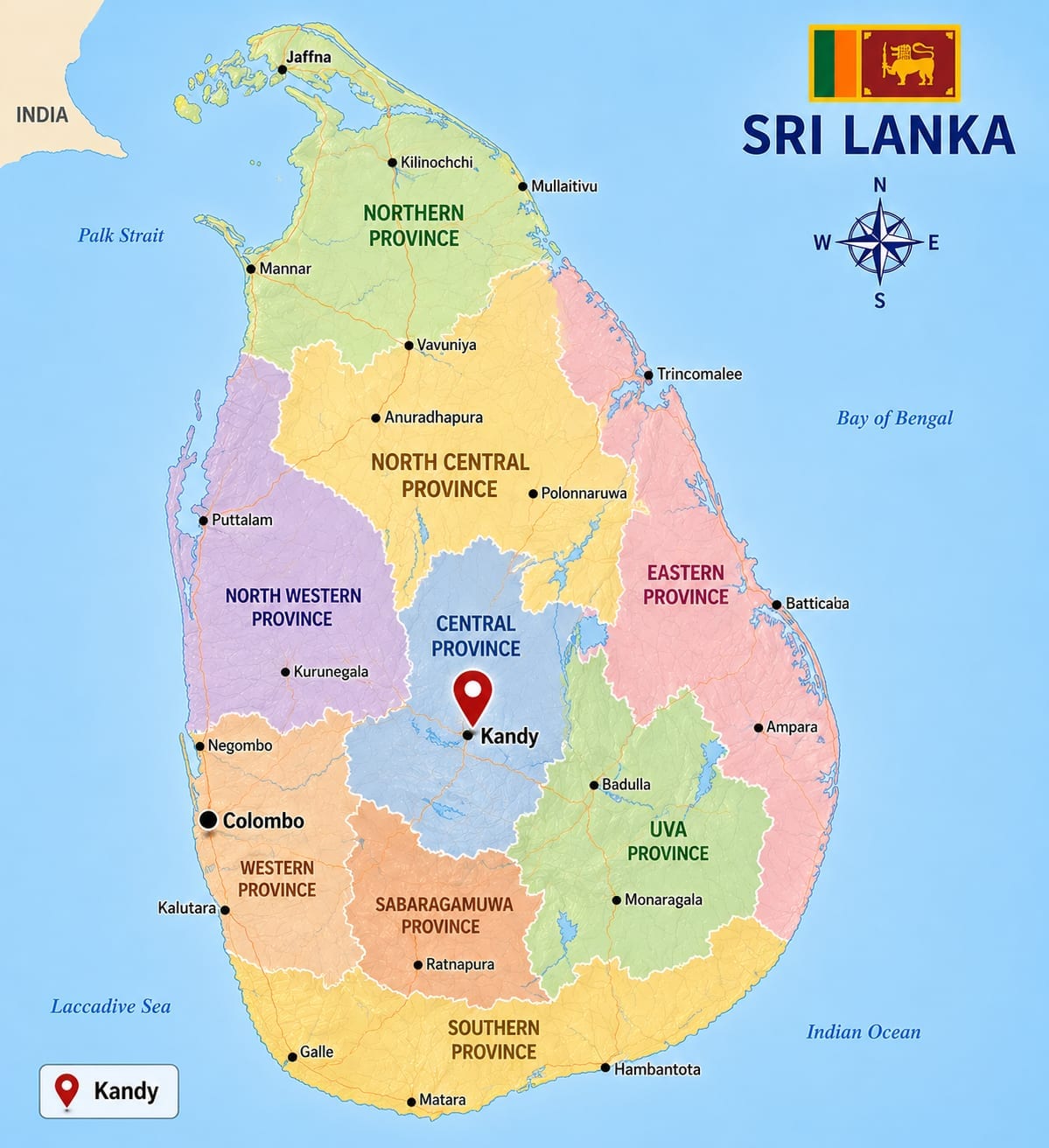 Map showing the location of Kandy in Sri Lanka