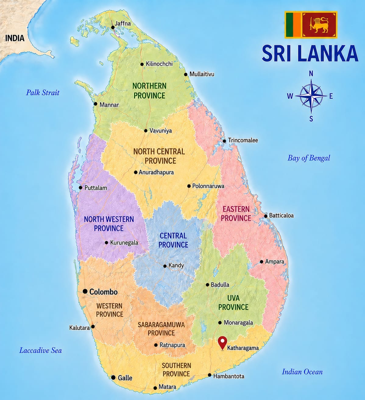 Map showing the location of Katharagama Temple in Sri Lanka