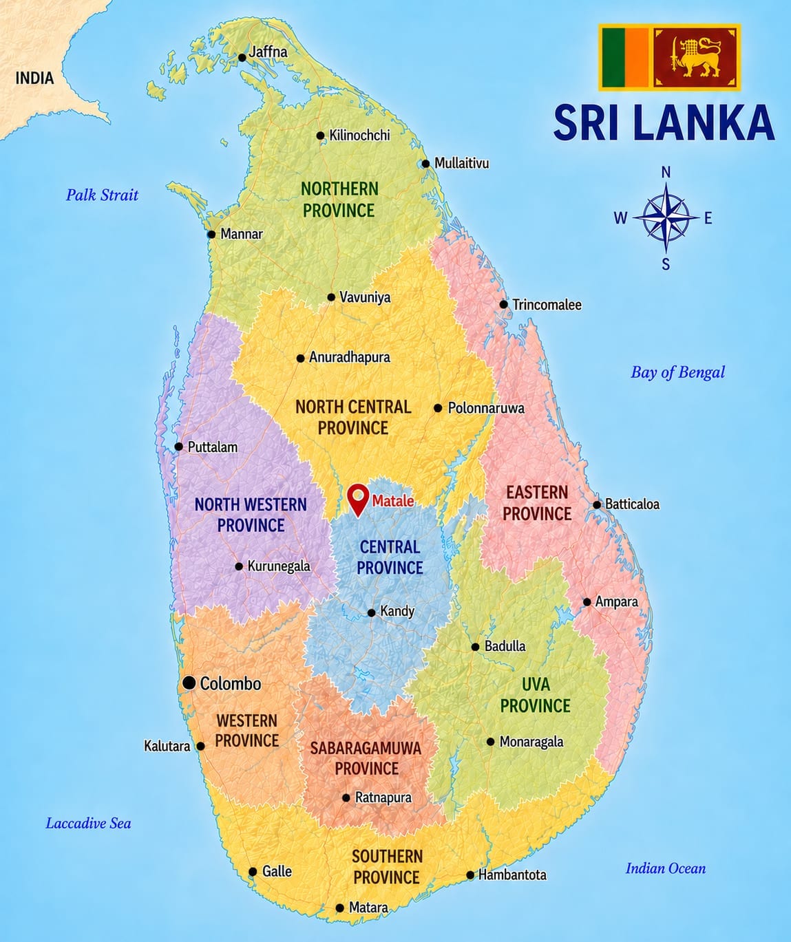 Map showing the location of Matale in Sri Lanka