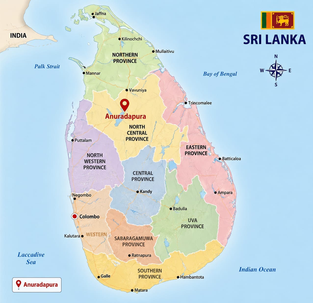 Map showing the location of Mihinthale in Sri Lanka