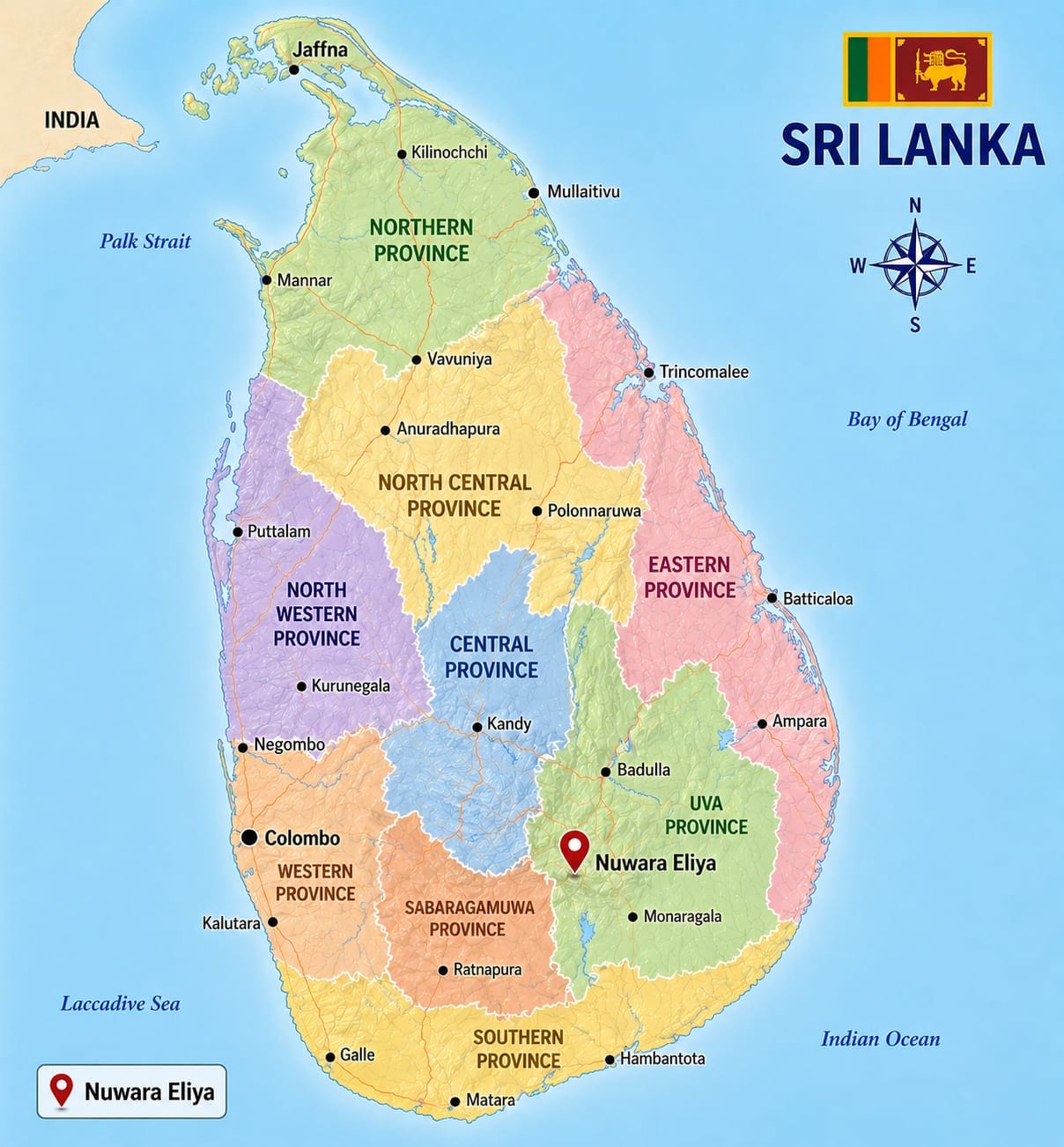Map showing the location of Pekoe Trail in Sri Lanka