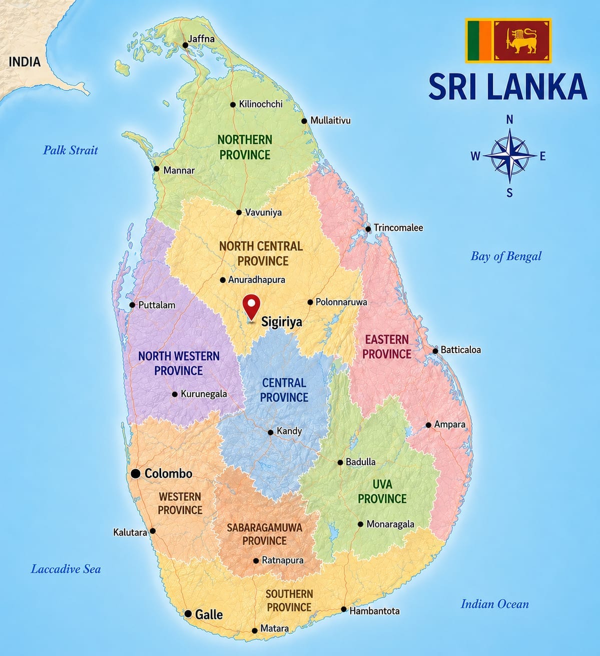 Map showing the location of Sigiriya in Sri Lanka