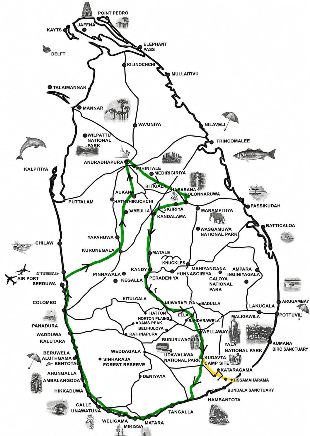 Route map for Southern Waves of Sri Lanka