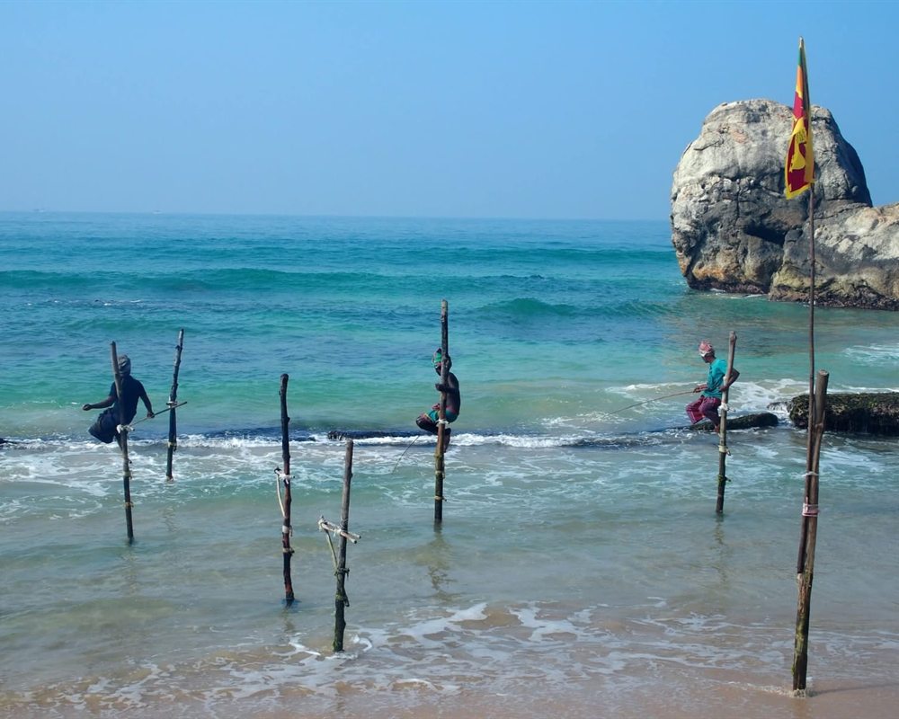 Traditional stilt fishermen on Sri Lanka's southern coast