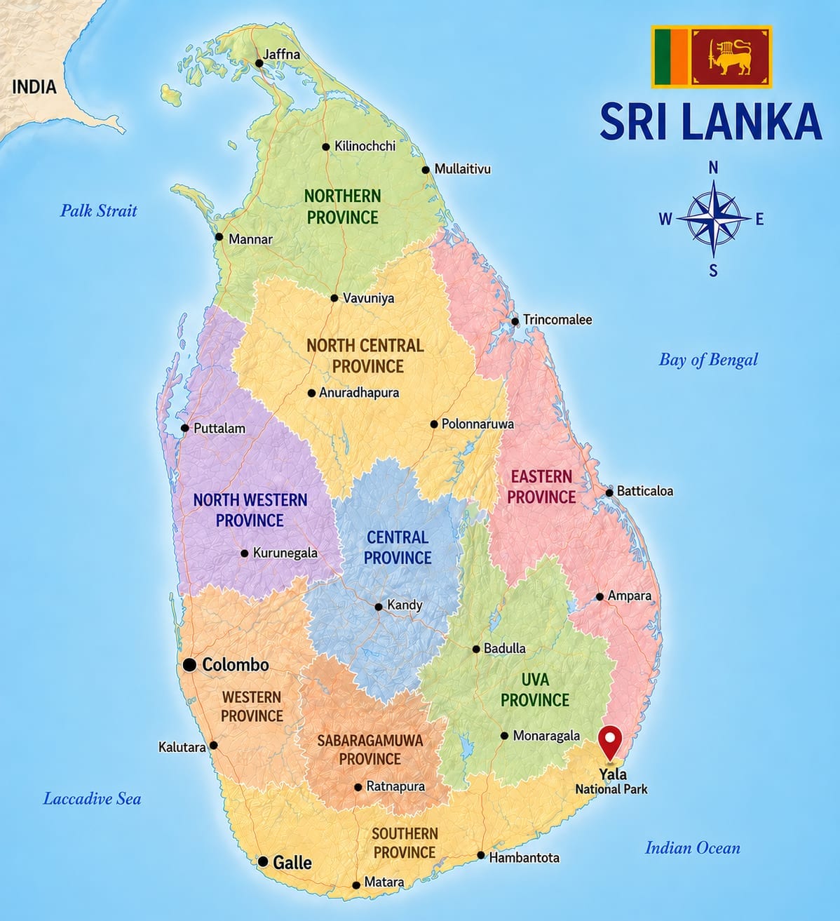 Map showing the location of Yala National Park in Sri Lanka
